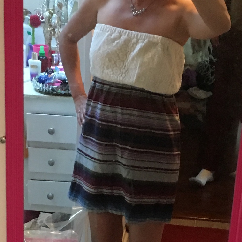 Roxy crochet striped mini strapless casual dress